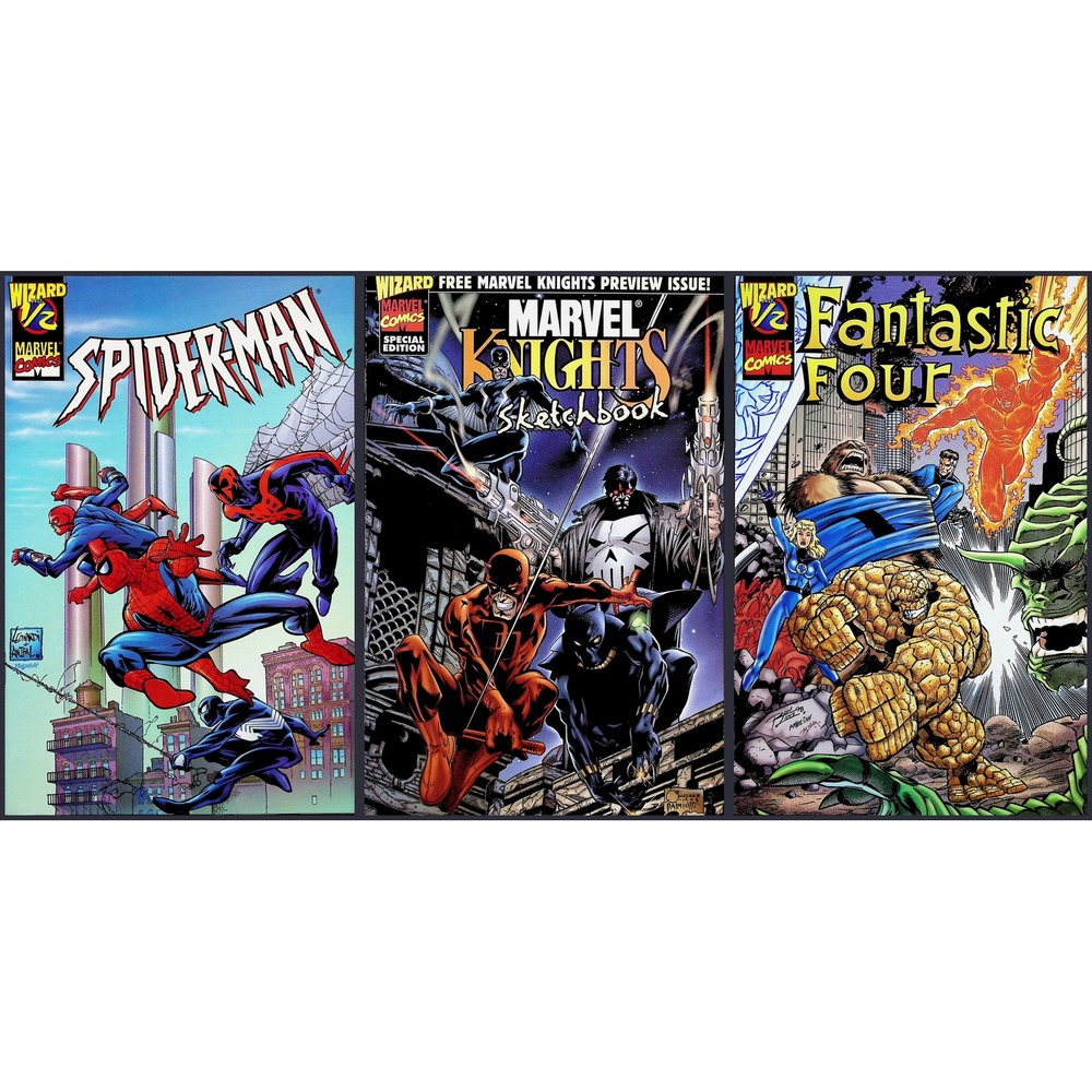 Spider-Man 1/2 Fantastic Four 1/2 Marvel Knights Sketchbook Wizard Marvel 3x Lot